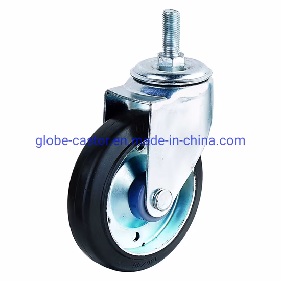 Roda de rodízio de borracha com núcleo de aço industrial preto para serviço pesado